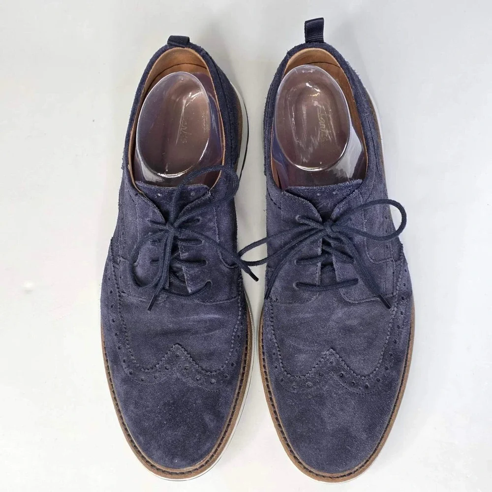Clarks Chantry Men's 9.5 M Wing Navy Suede Brogue Wingtip Oxford Shoes 26155073